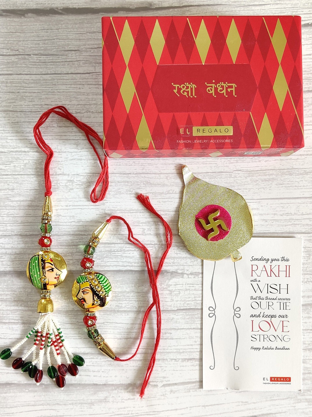 

EL REGALO Red Set of 2 Red Bhaiya Bhabhi Rakhi Set