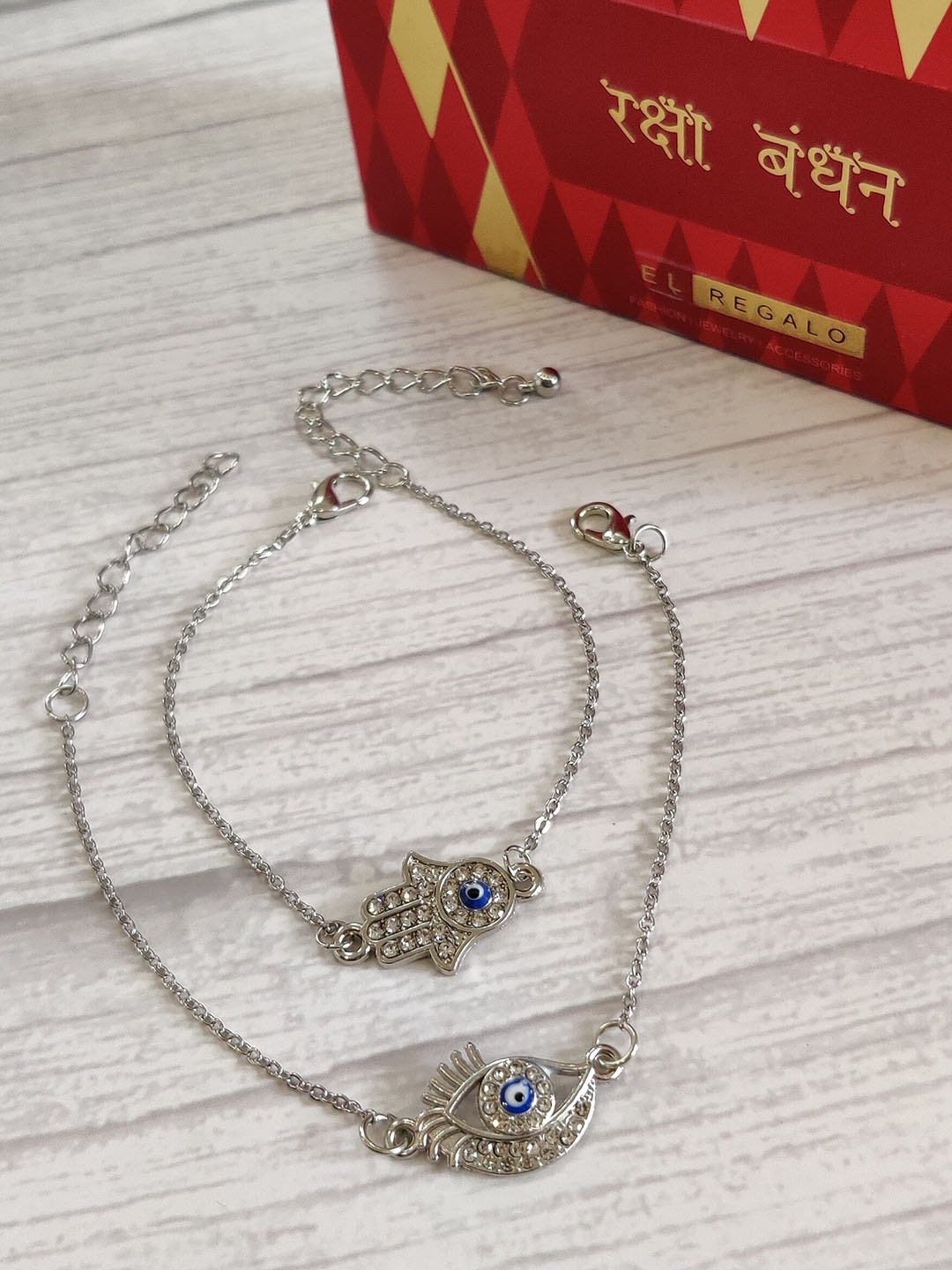 

EL REGALO Pack of 2 Silver-Toned Rakhi