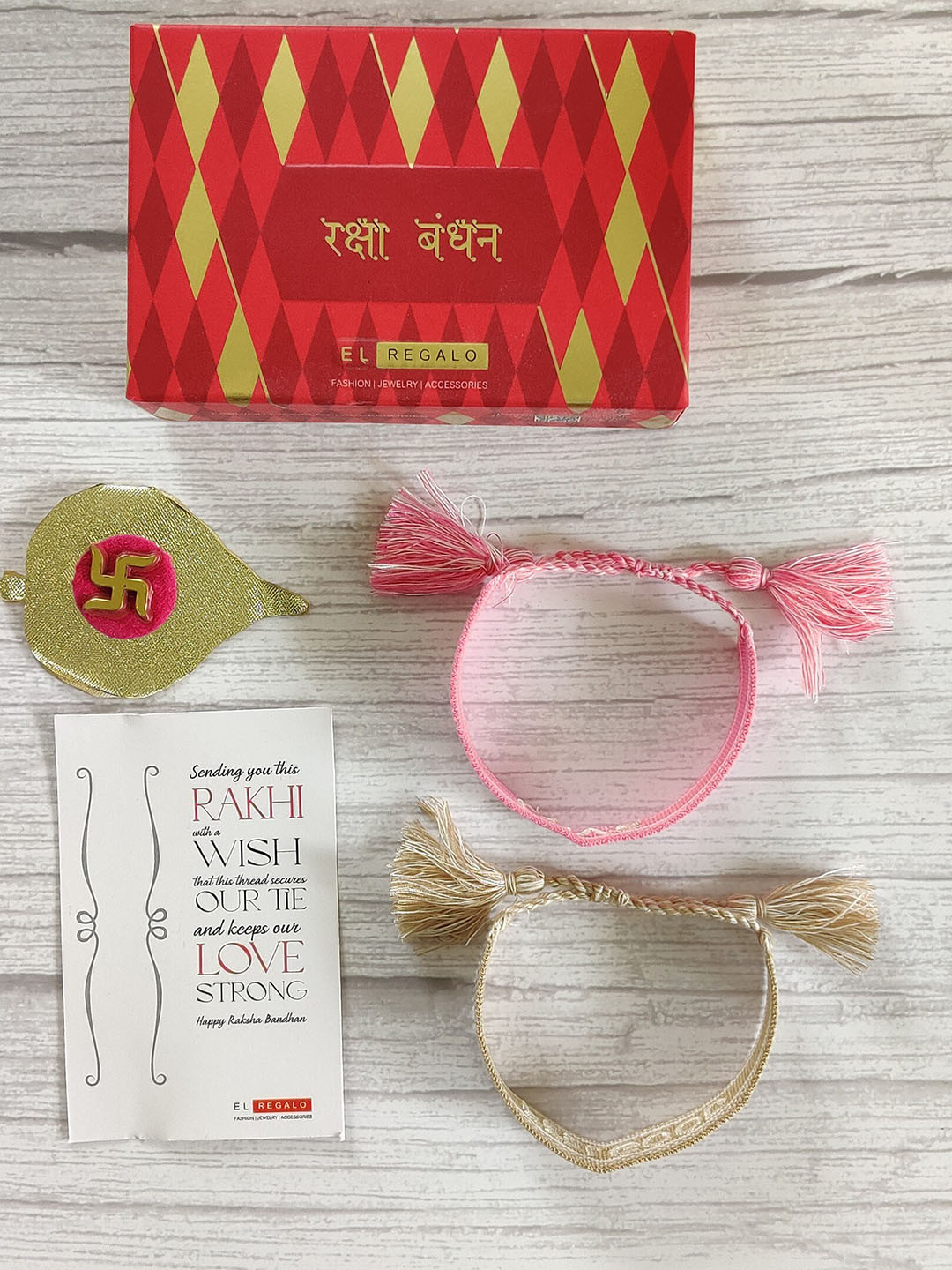 

EL REGALO Unisex Set Of 2 Pink & Beige Wraparound Rakhi