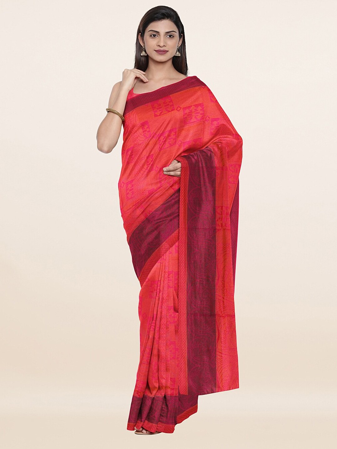

Pothys Pink & Gold-Toned Woven Design Saree