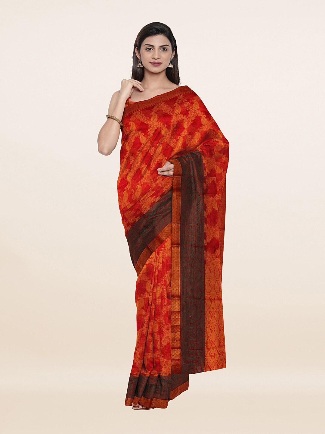 

Pothys Red & Brown Ethnic Motifs Zari Saree