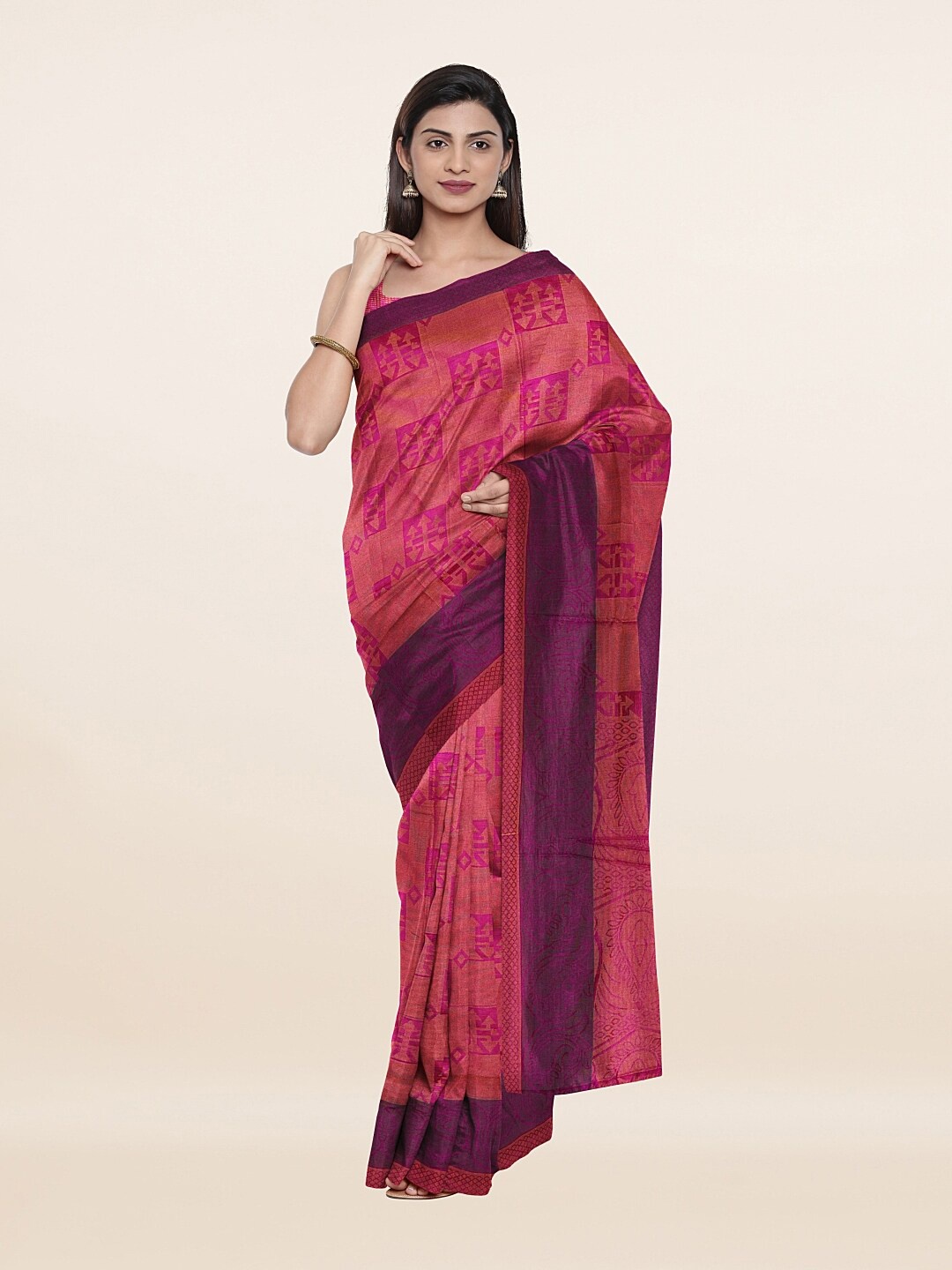 

Pothys Purple & Gold-Toned Woven Design Zari Saree