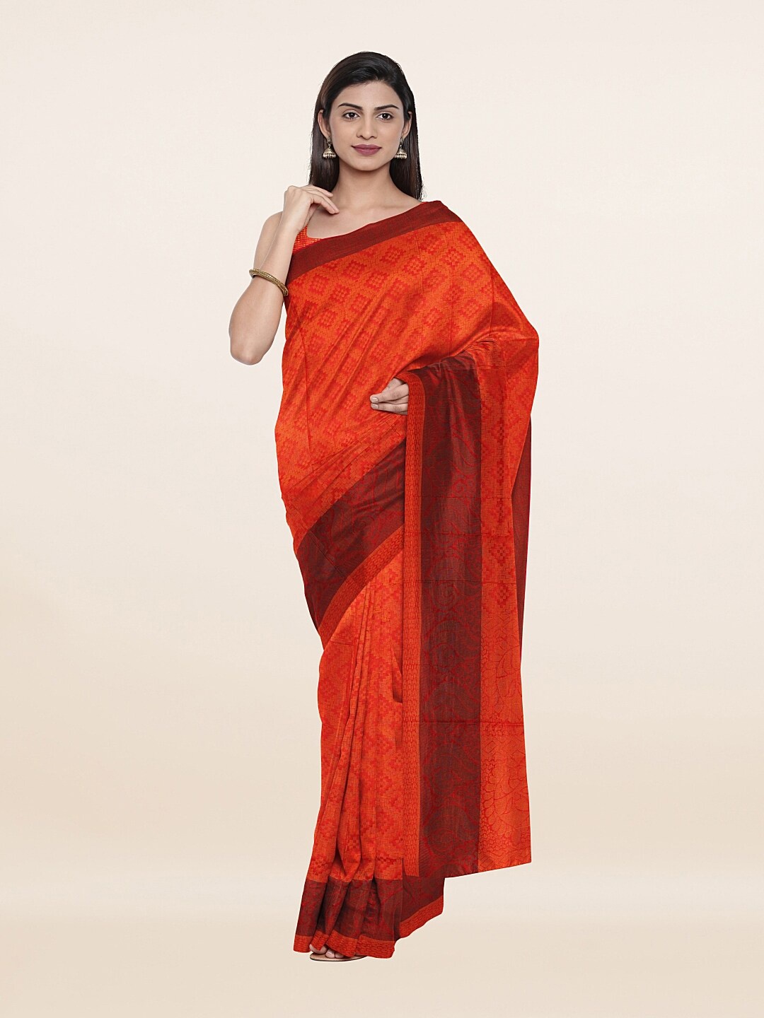 

Pothys Orange & Purple Ethnic Motifs Saree