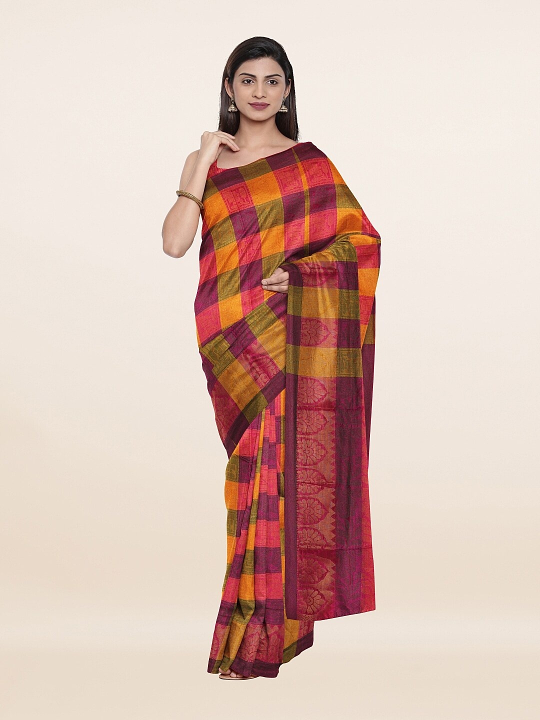 

Pothys Pink & Yellow Woven Design Zari Saree