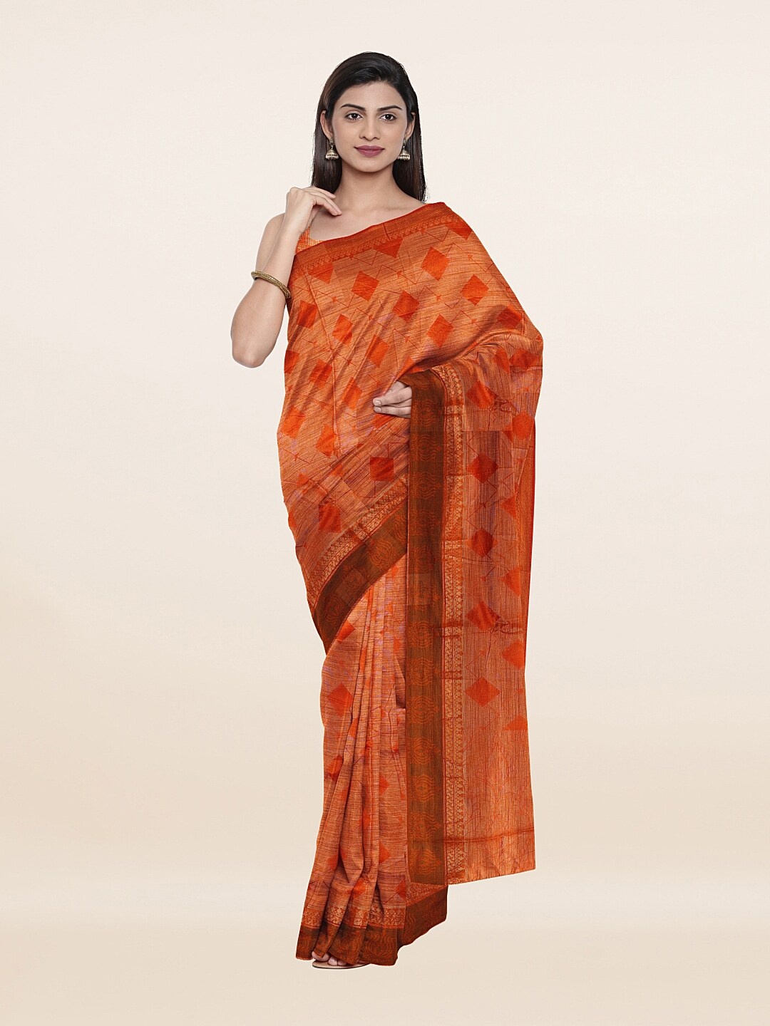 

Pothys Cotton Blend Orange Saree