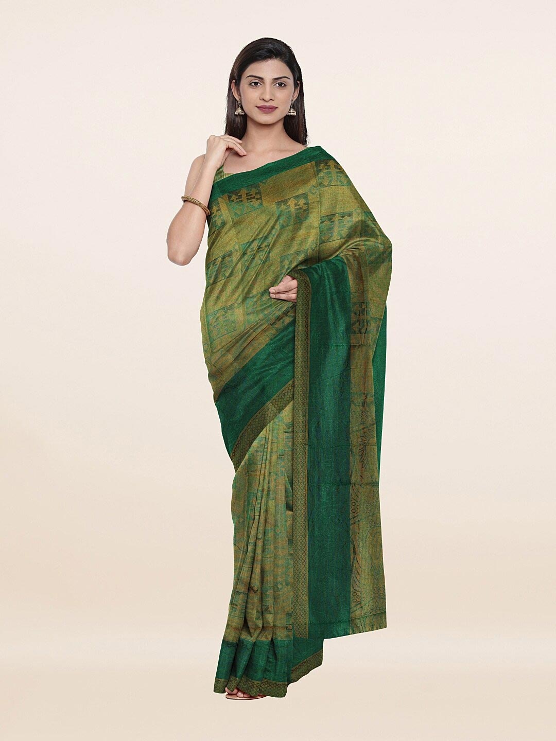 

Pothys Green & Gold-Toned Ethnic Motifs Saree