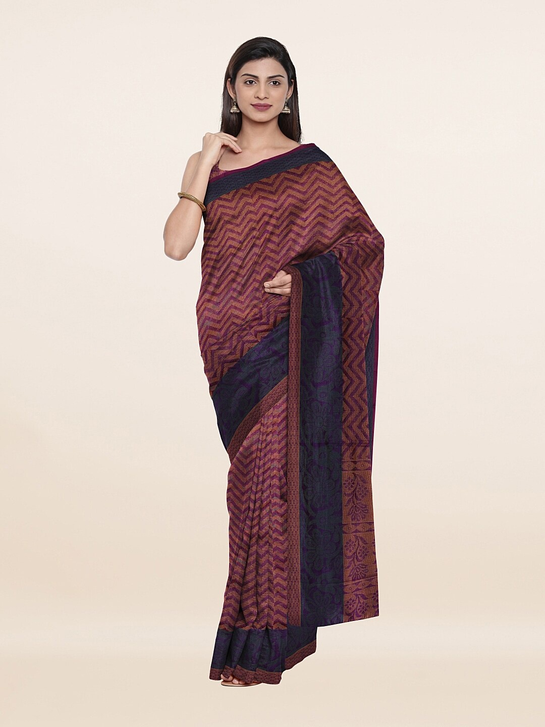 

Pothys Violet Cotton Blend Woven Design Zari Saree