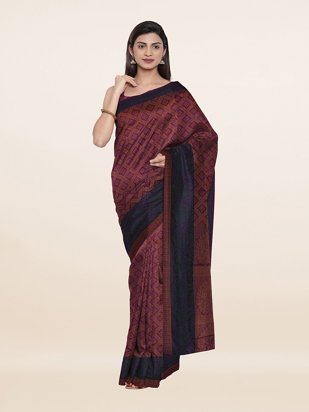 

Pothys Violet Cotton Blend Woven Design Zari Saree