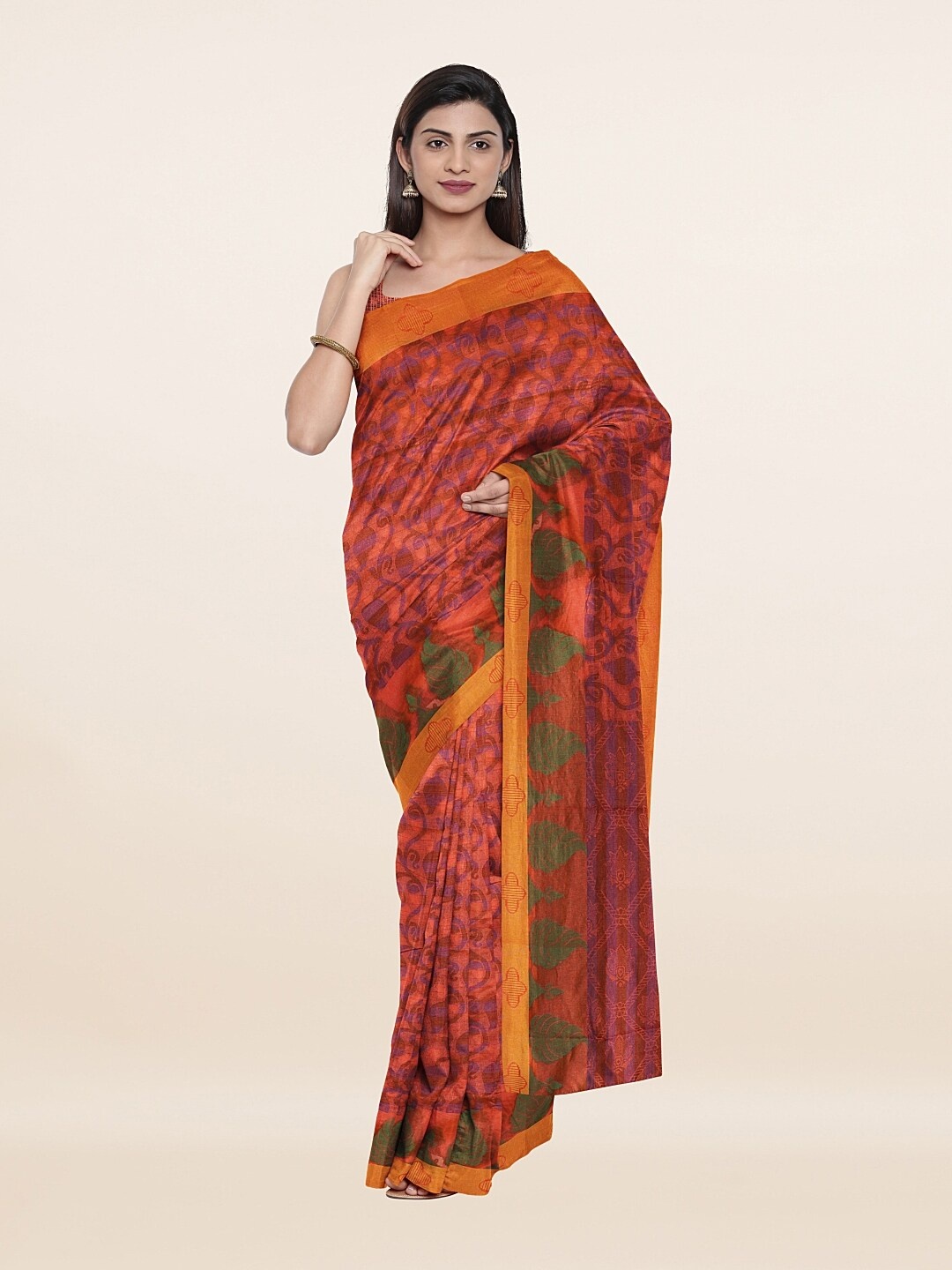 

Pothys Pink & Green Woven Design Saree