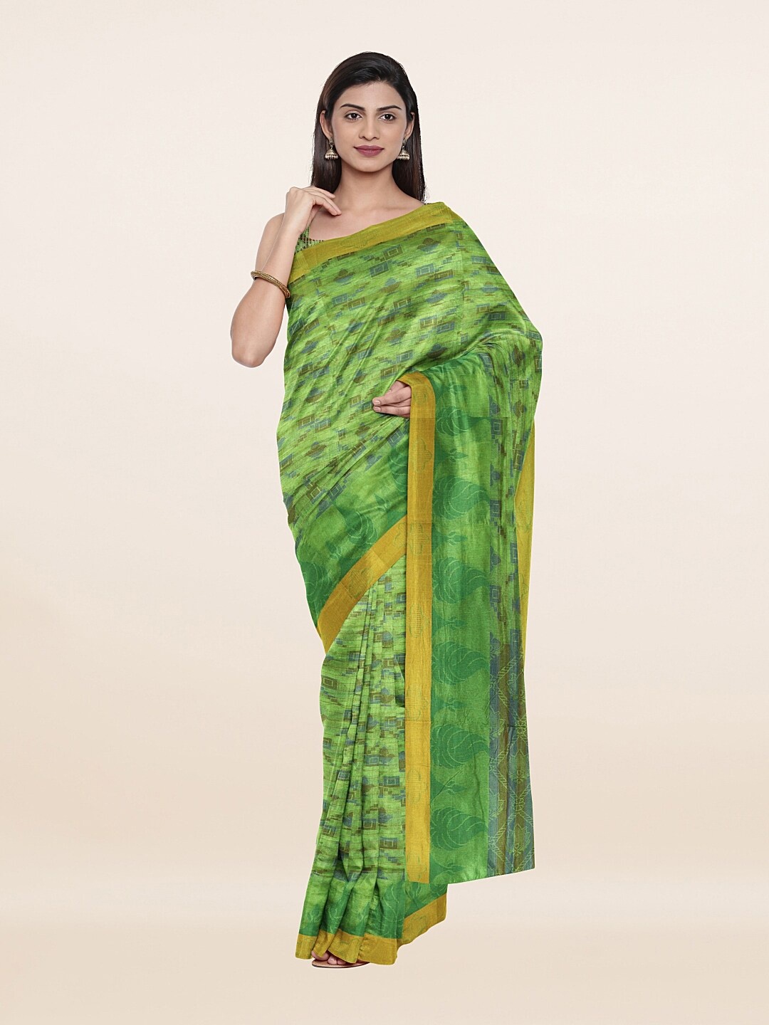 

Pothys Green & Mustard Woven Design Saree