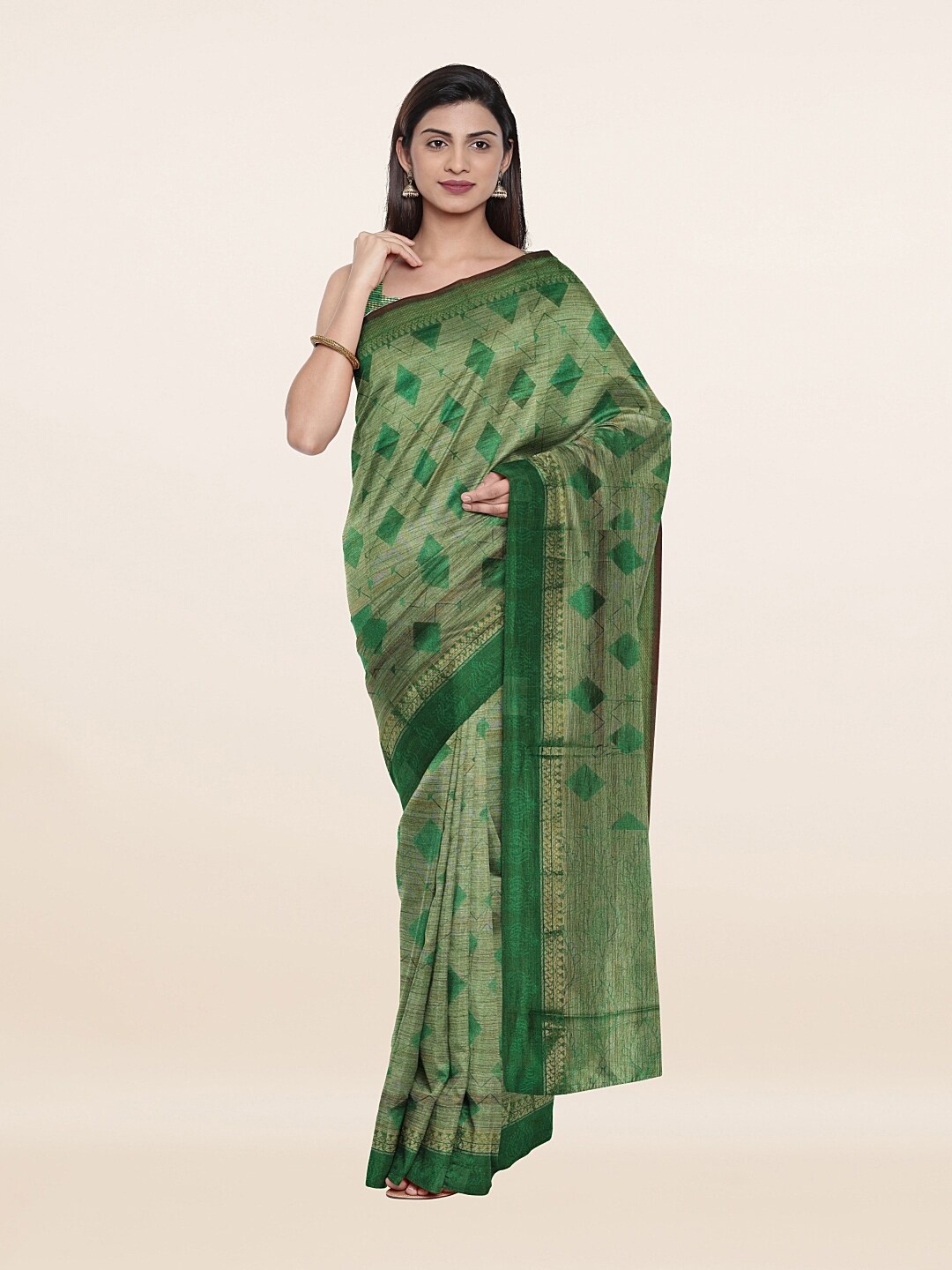 

Pothys Green & Gold-Toned Zari Saree