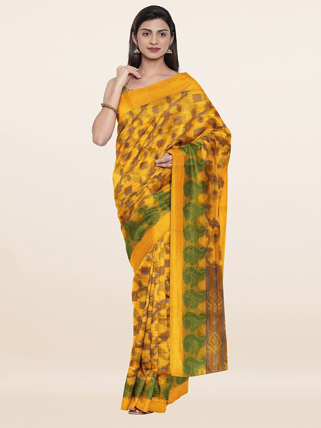 

Pothys Yellow & Green Floral Saree