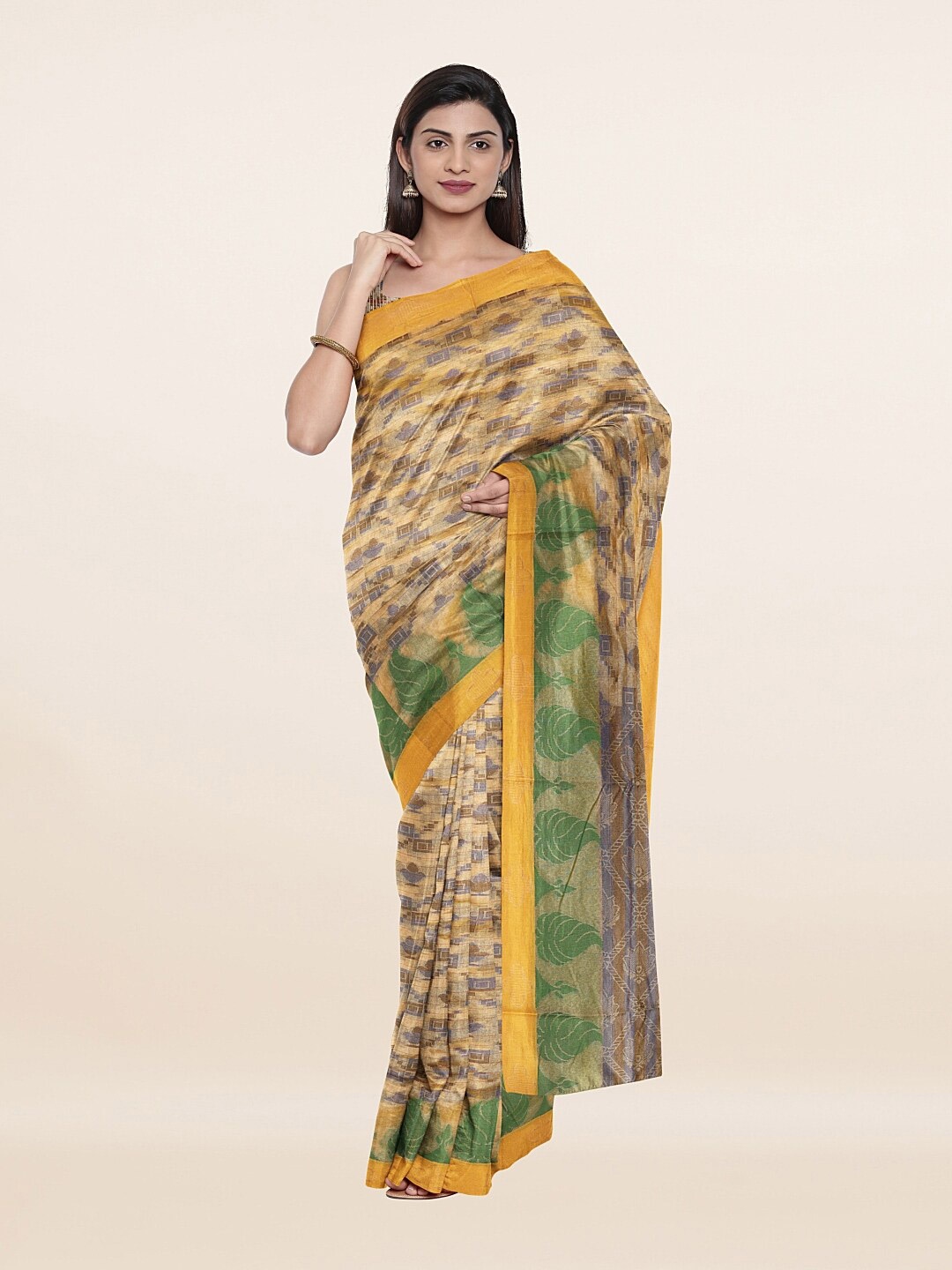 

Pothys Cream-Coloured & Yellow Woven Design Saree