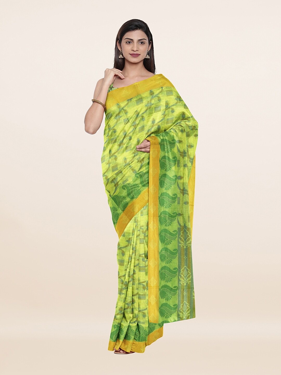 

Pothys Green & Yellow Woven Design Saree