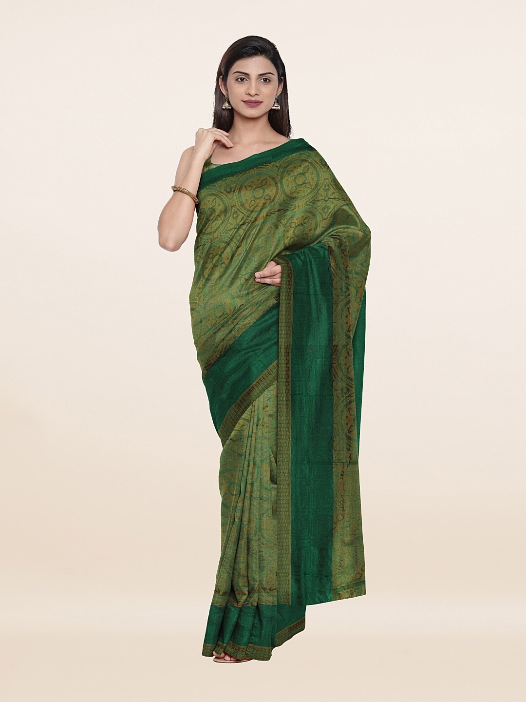 

Pothys Green & Gold-Toned Woven Design Saree