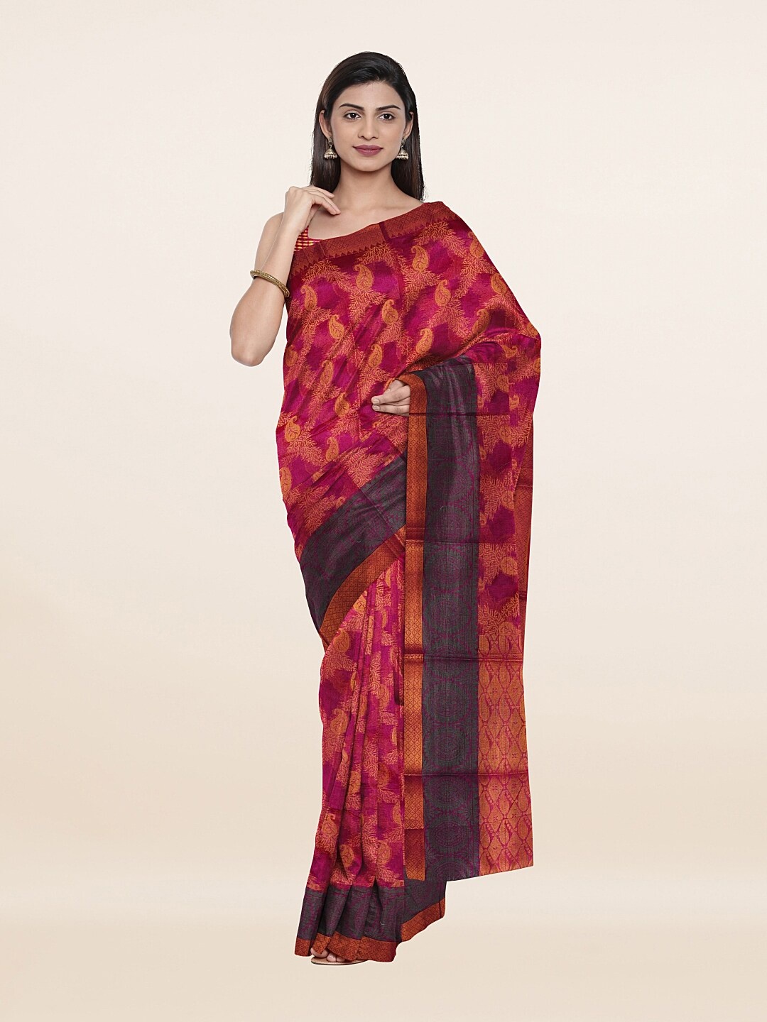 

Pothys Purple & Gold-Toned Ethnic Motifs Zari Saree