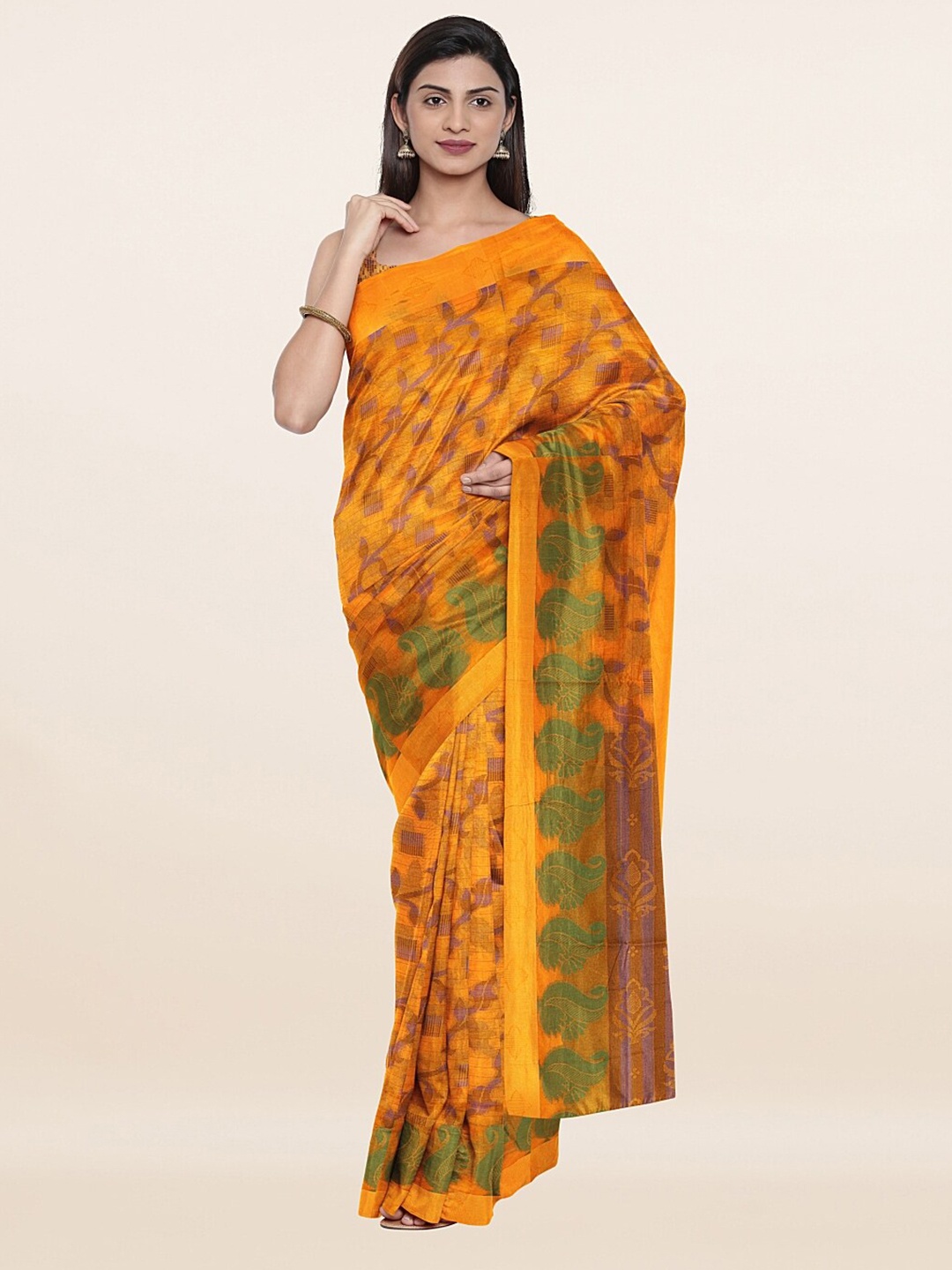 

Pothys Orange & Green Floral Saree