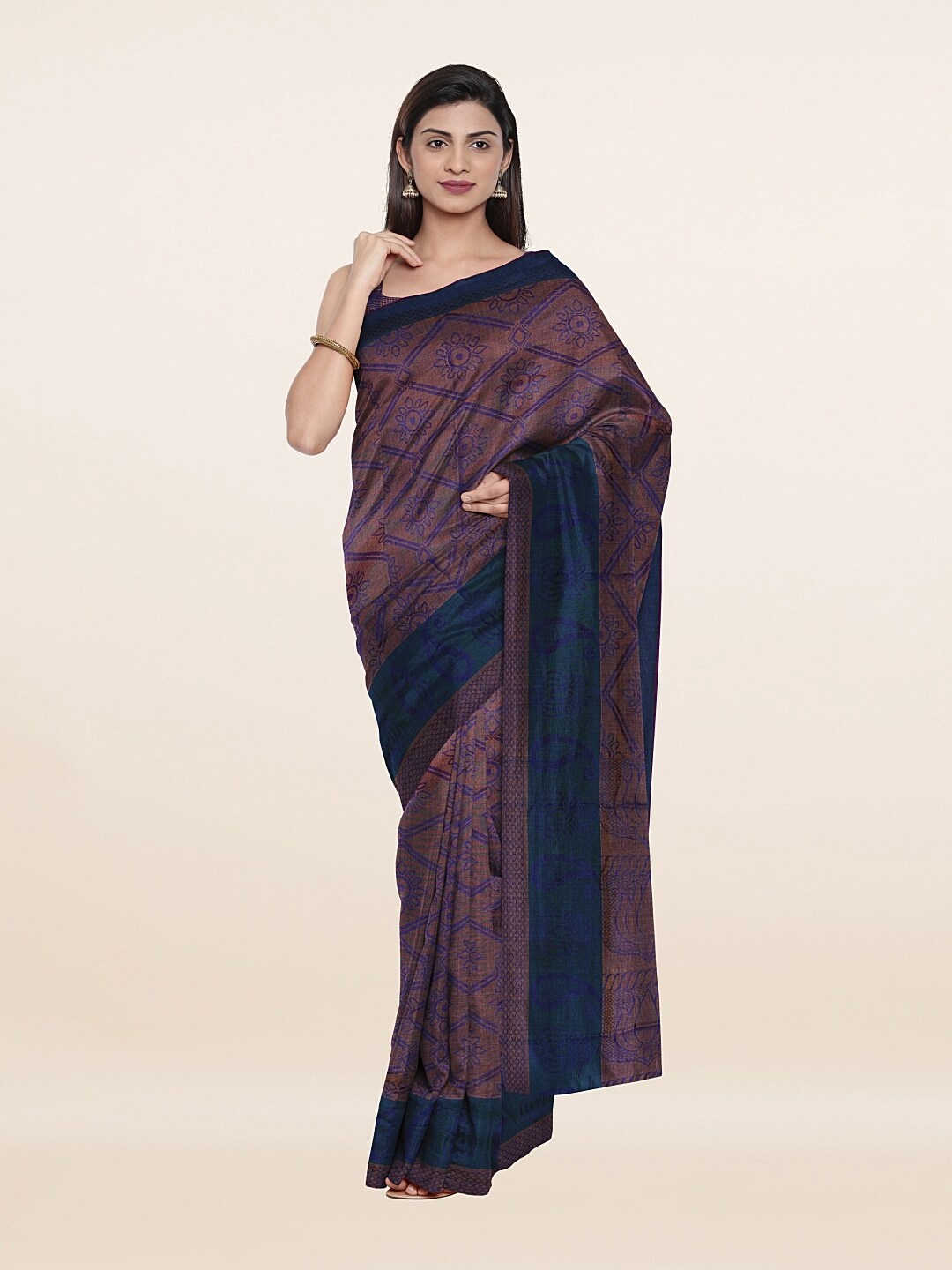 

Pothys Violet & Navy Blue Ethnic Motifs Saree