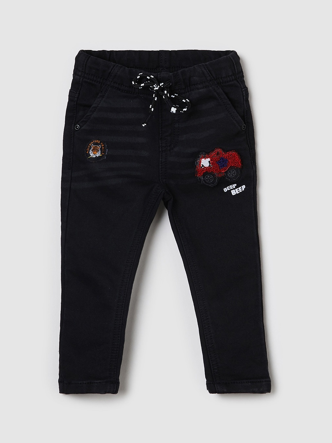 

max Boys Black Low Distress Embroidered Jeans