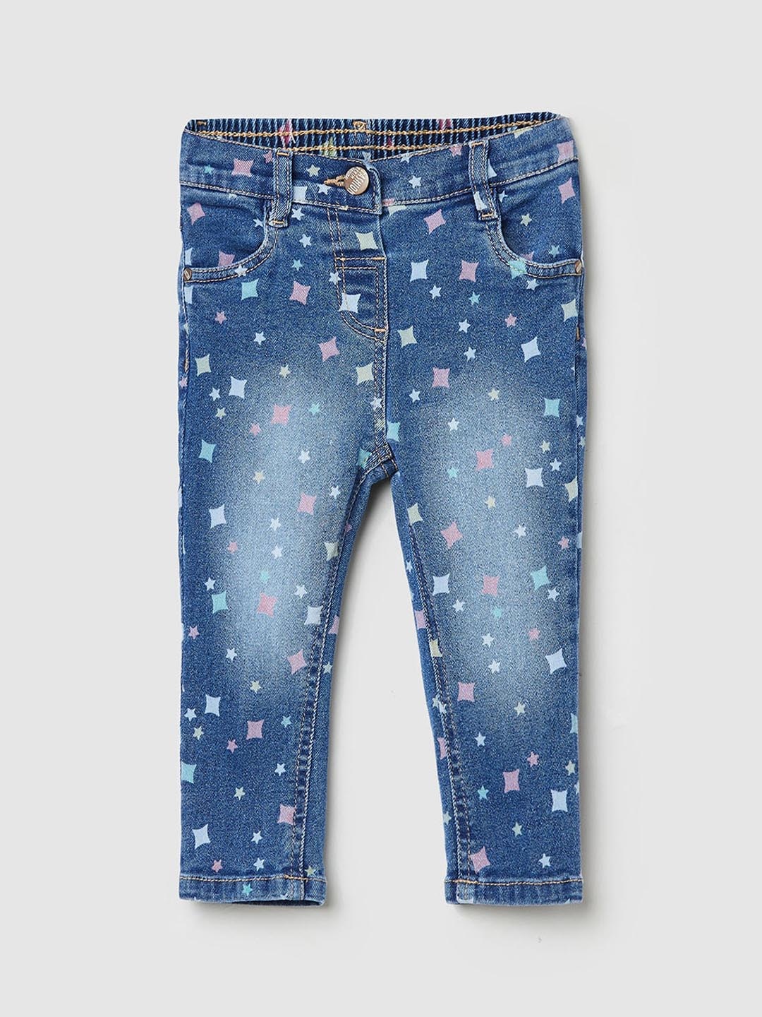 

max Girls Blue No Distress Heavy Fade Printed Mid-rise Jean
