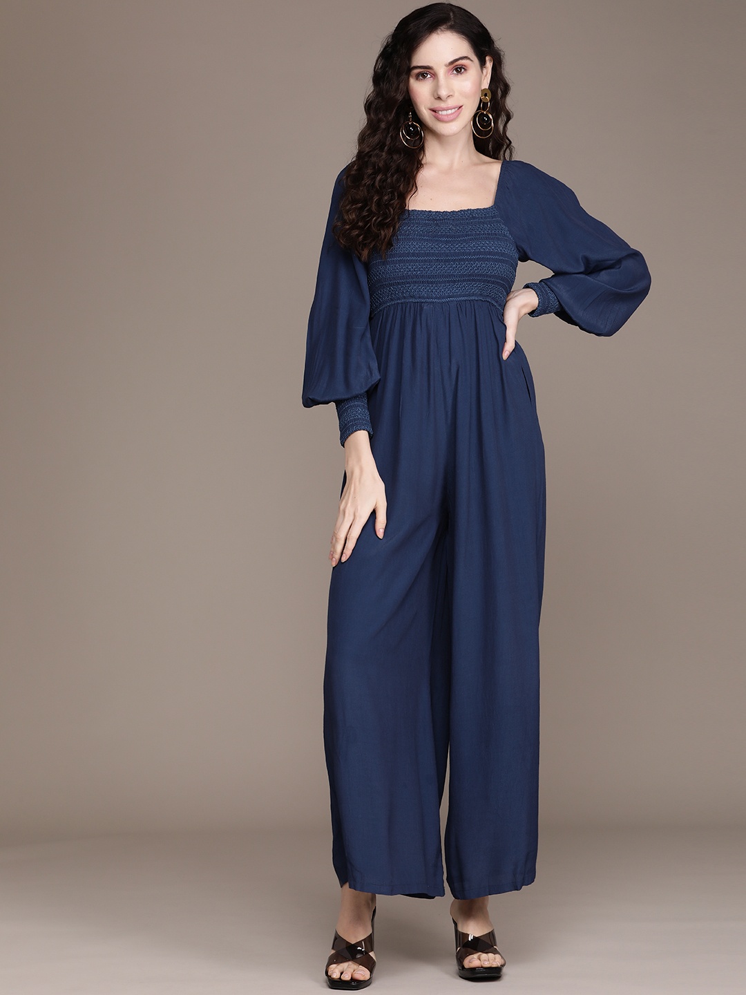 

Label Ritu Kumar Navy Blue Solid Basic Jumpsuit