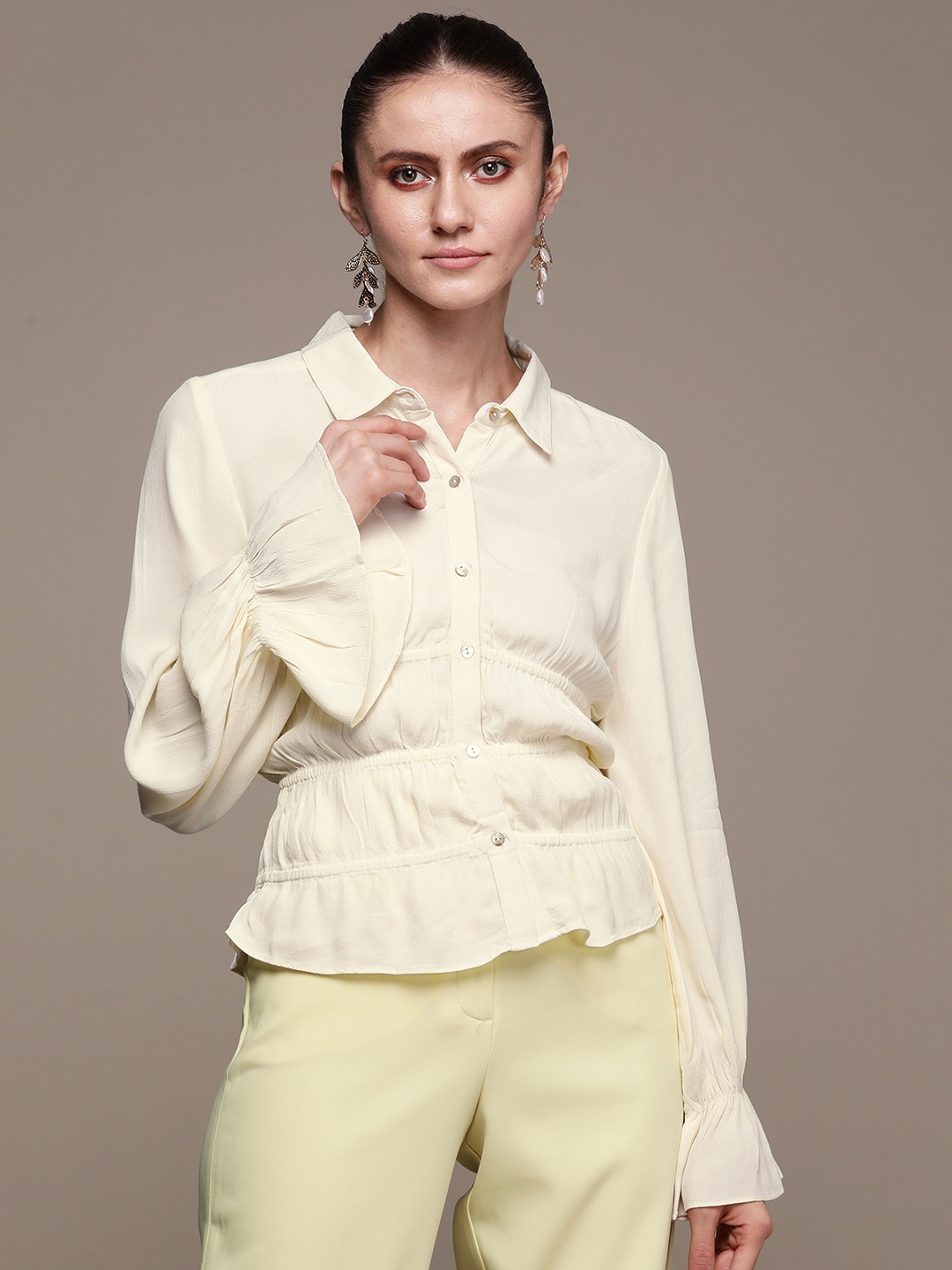 

Label Ritu Kumar Women Off White Relaxed Casual Shirt