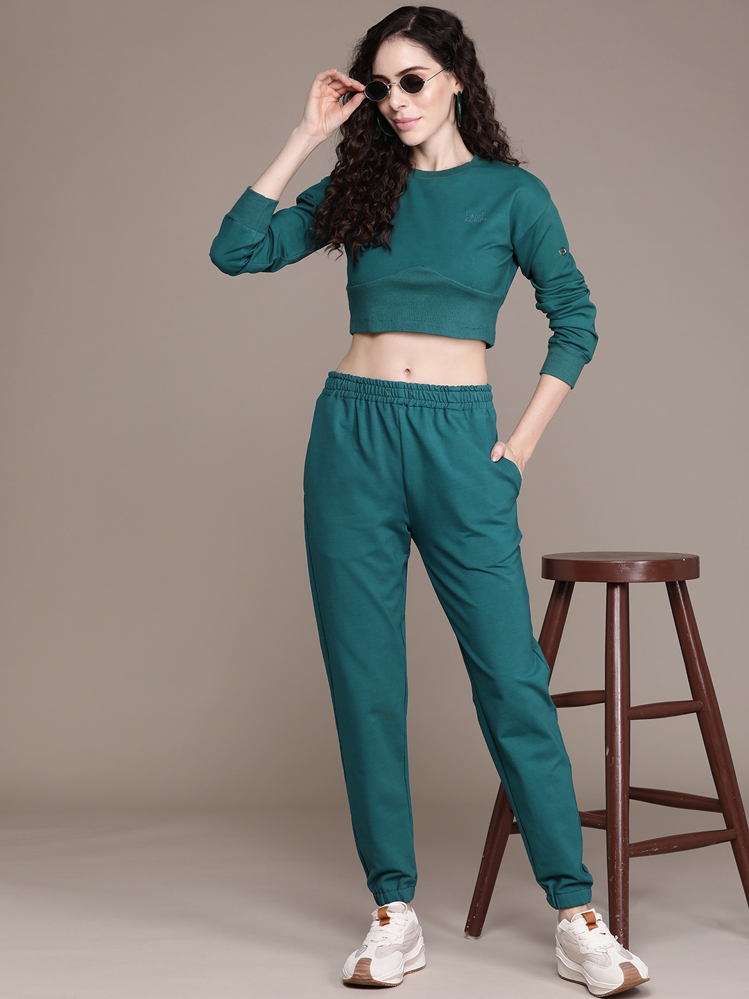 

Label Ritu Kumar Women Teal Green Solid Co-Ord Set