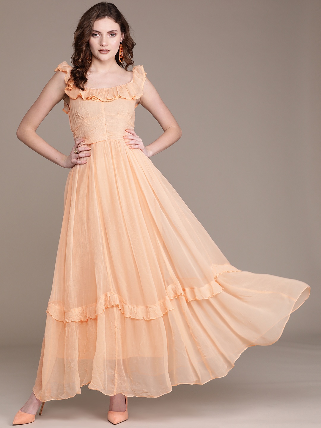 

Label Ritu Kumar Solid Tiered Maxi Dress, Peach