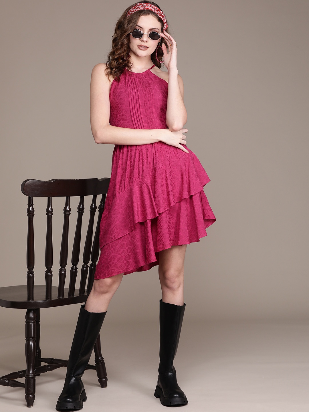 

Label Ritu Kumar Pink Ethnic Motifs Jacquard A-Line Dress
