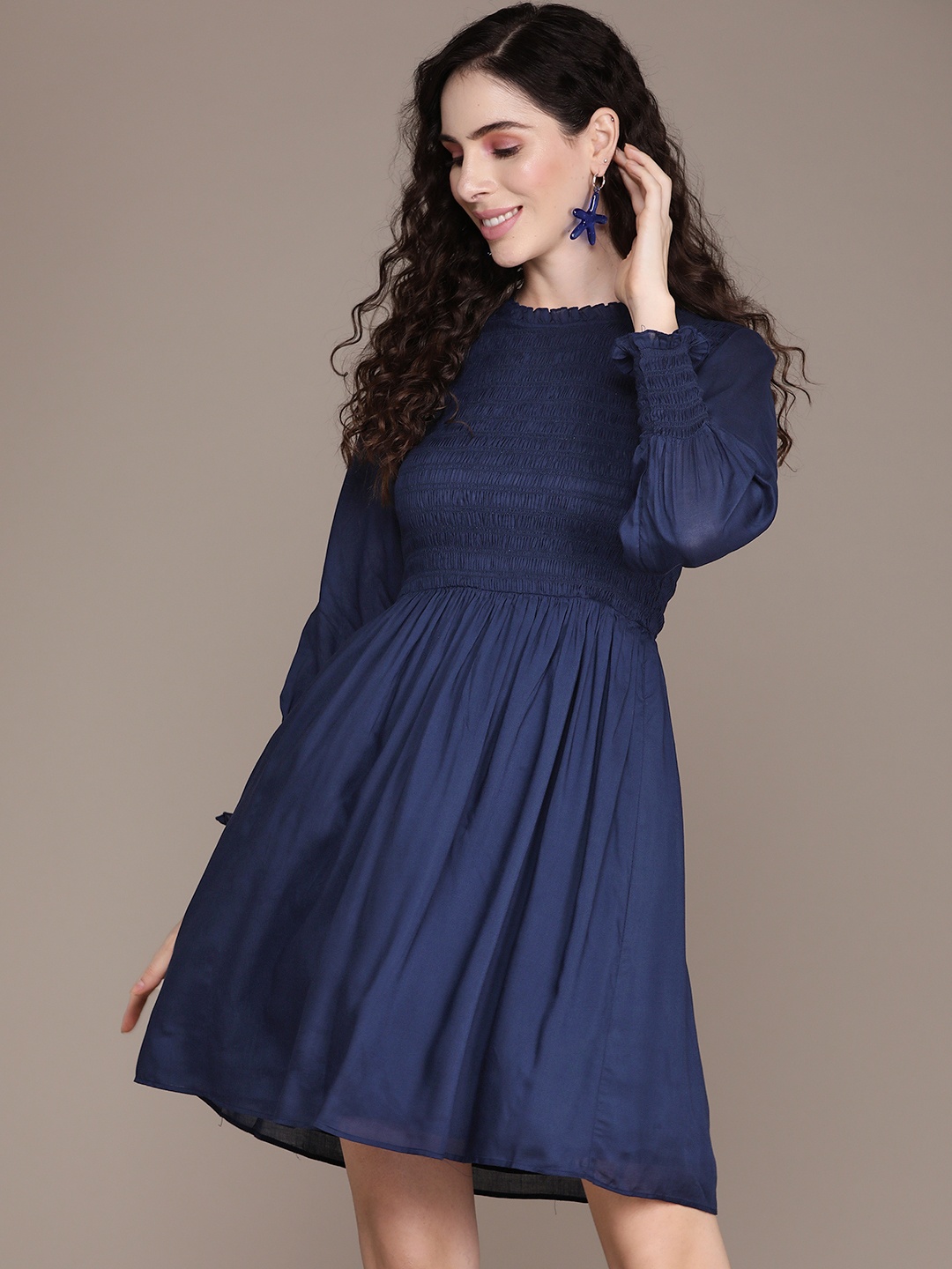 

Label Ritu Kumar Navy Blue Solid A-Line Dress