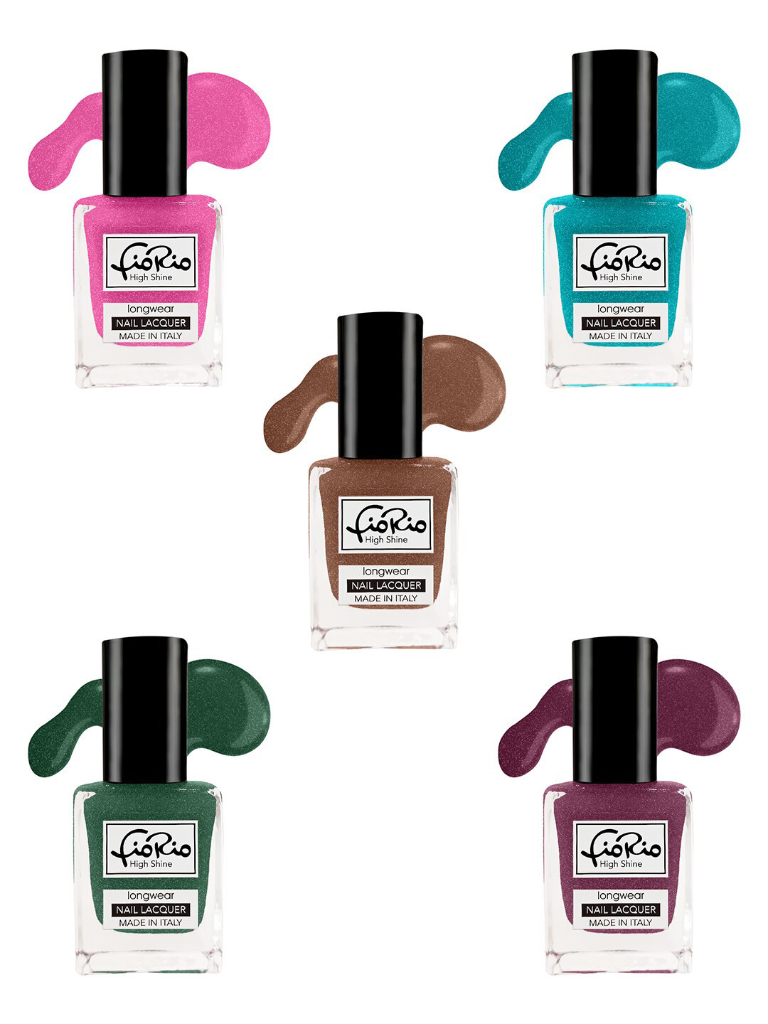

Fiorio Set of 5 High Shine Long Wear Nail Lacquer 11 ml Each - Shade 46+47+48+49+50, Multi