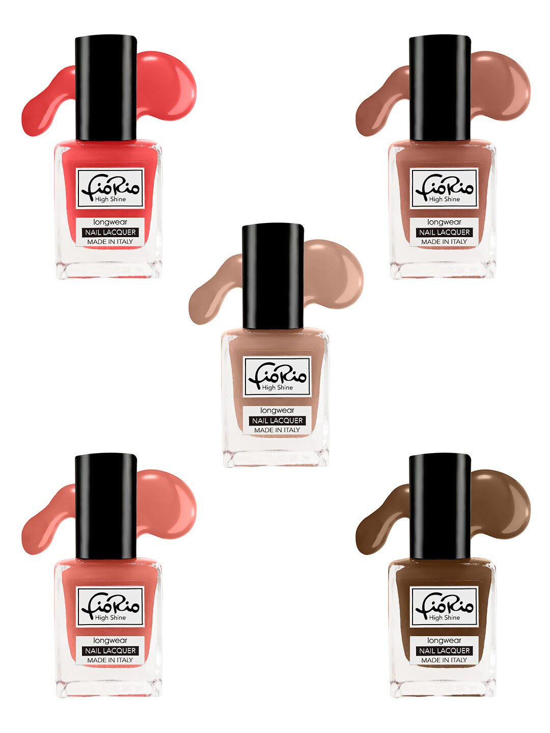 

Fiorio Set of 5 High Shine Long Wear Nail Lacquer 11 ml Each - Shade 121+122+123+124+125, Red