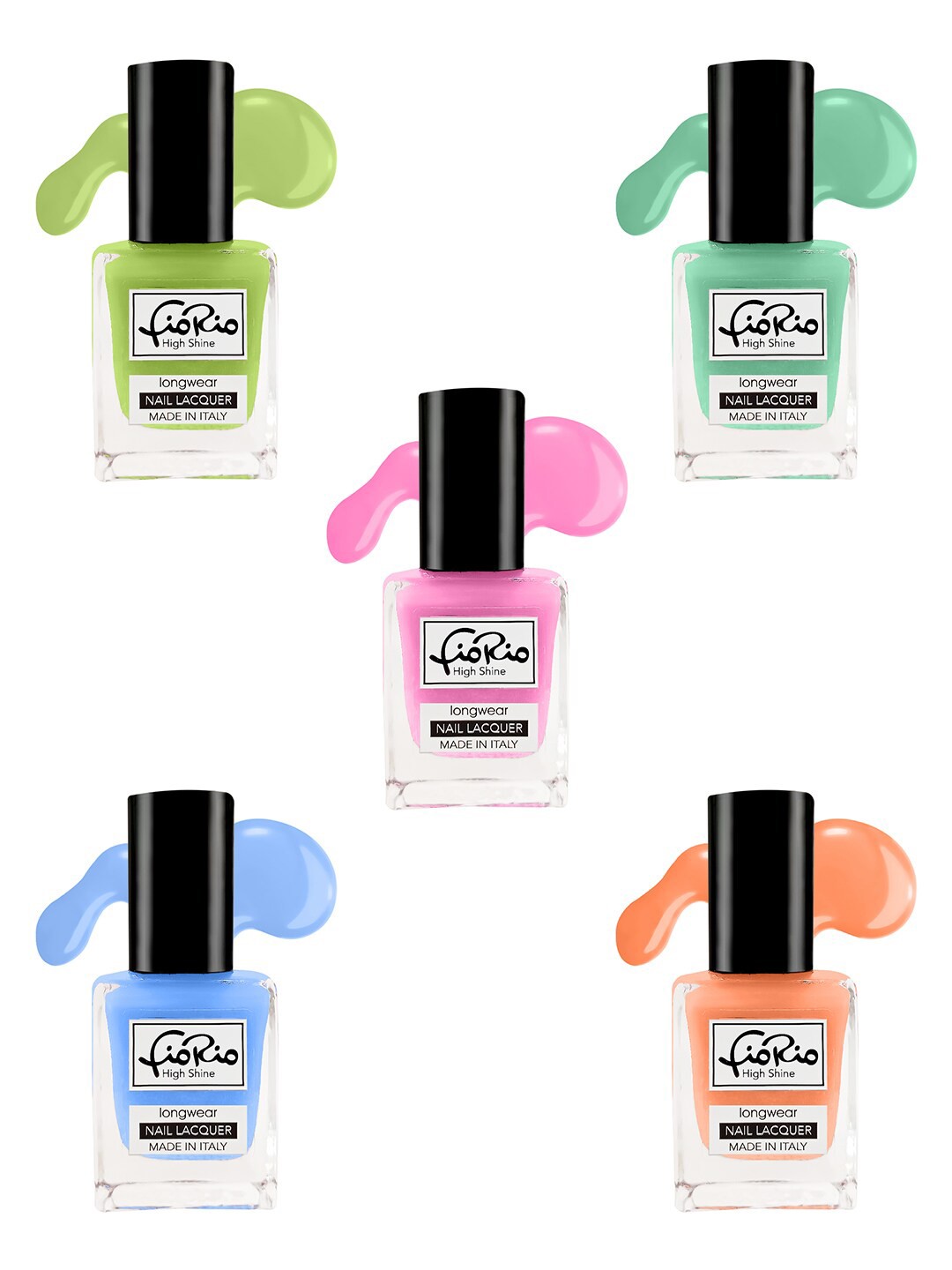

Fiorio Set of 5 High Shine Long Wear Nail Lacquer 11 ml Each - Shade 101+102+103+104+105, Multi