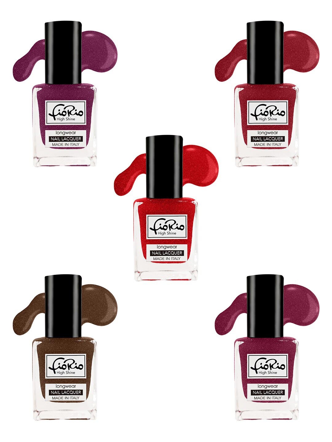 

Fiorio Set of 5 High Shine Long Wear Nail Lacquer 11 ml Each - Shade 26+27+28+29+30, Burgundy