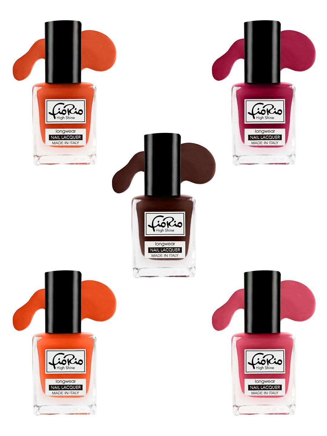 

Fiorio Set of 5 High Shine Long Lasting Nail Lacquer 11ml Each - Shades 86+ 87+ 88+ 89+ 90, Orange