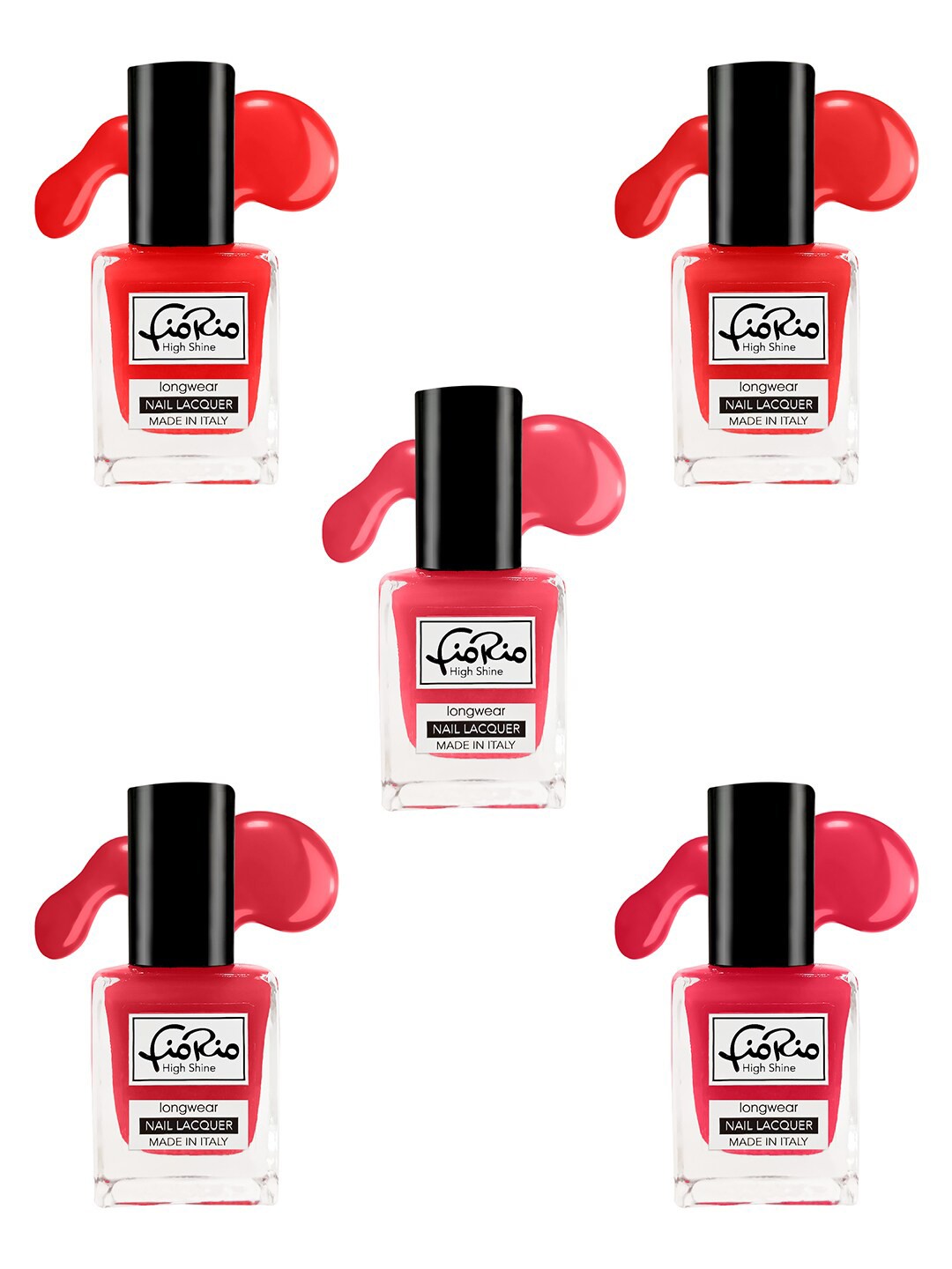 

Fiorio Set of 5 High Shine Long Lasting Nail Lacquer 11ml Each- Shades 126+127+128+129+130, Red