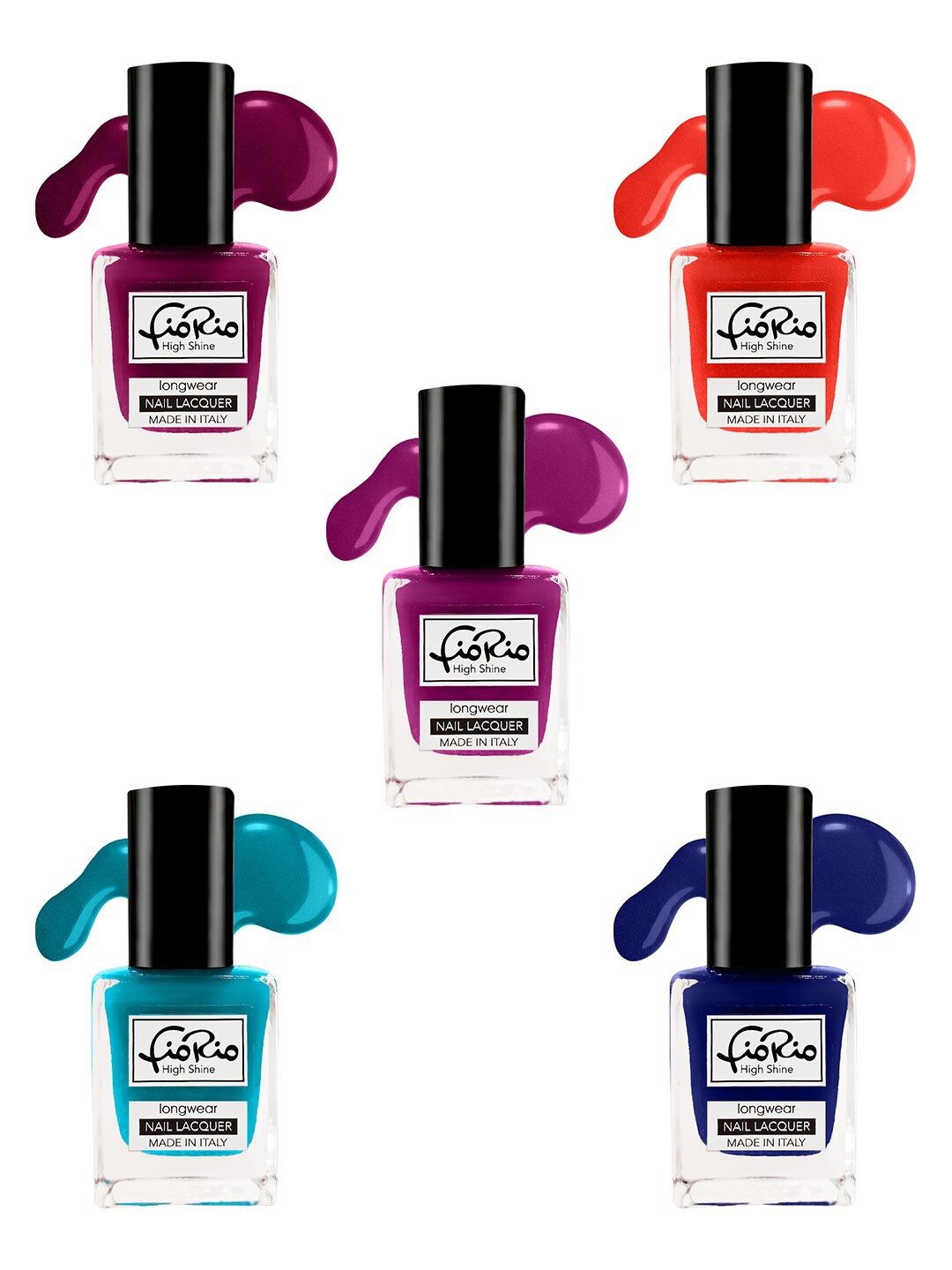 

Fiorio Set of 5 High Shine Longwear Nail Lacquer 11ml each - Shades 266+267+268+269+270, Multi