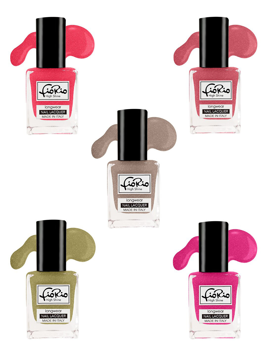 

Fiorio Set of 5 High Shine Longwear Nail Lacquer 11ml each - Shades 142+149+151+152+141, Pink