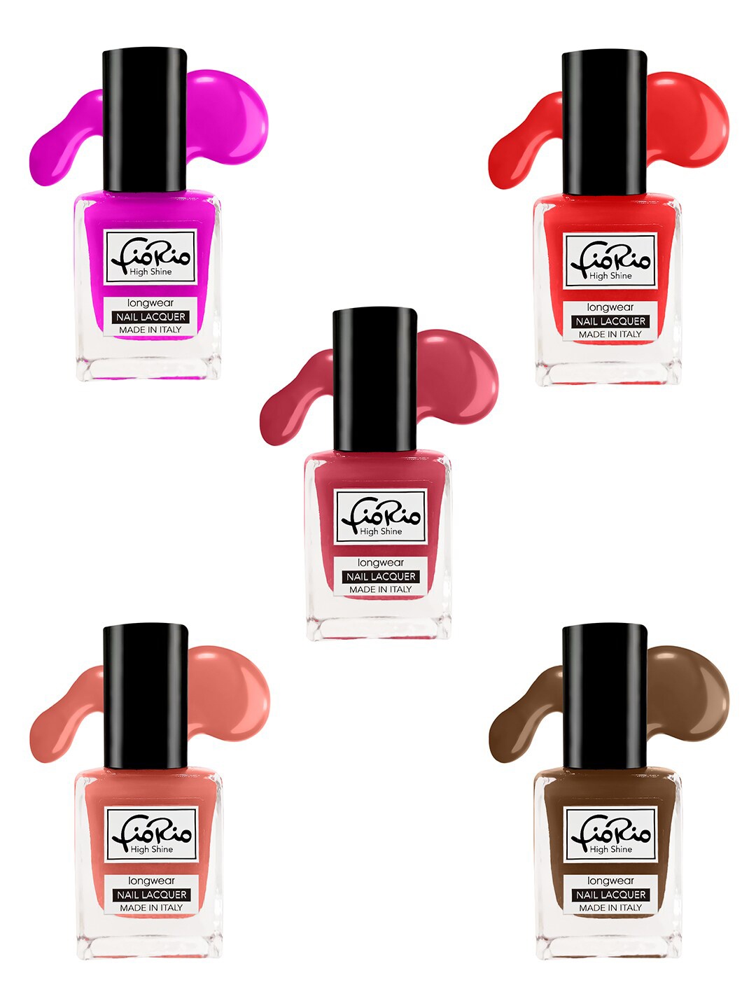 

Fiorio Set of 5 High Shine Longwear Nail Lacquer 11ml each - Shades 122+123+125+131+132, Multi
