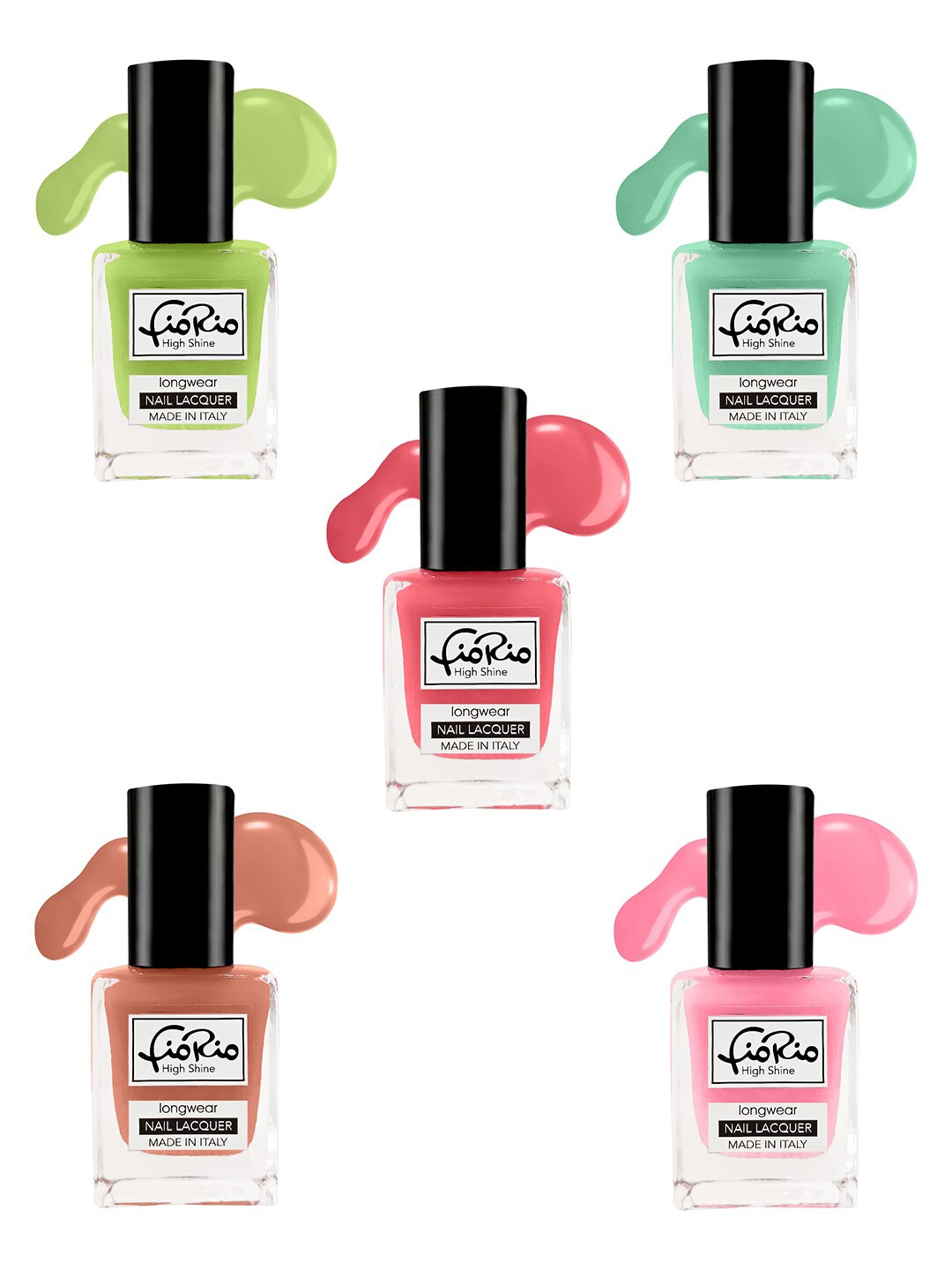 

Fiorio Set of 5 High Shine Longwear Nail Lacquer 11ml each - Shades 102+104+109+111+112, Multi