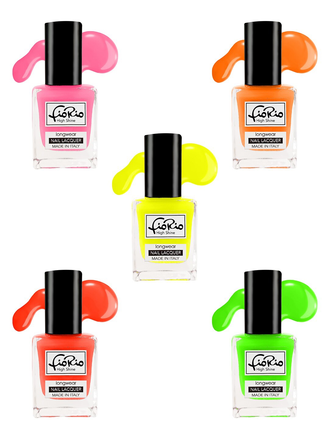 

Fiorio Set of 5 High Shine Longwear Nail Lacquer 11ml each - Shades 201+202+203+204+205, Multi