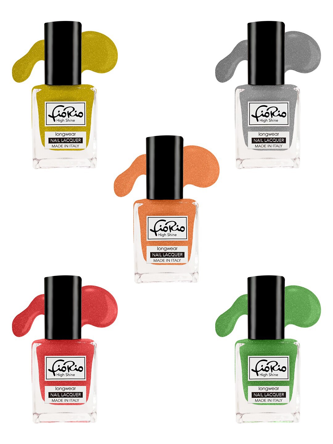 

Fiorio Set of 5 High Shine Long Wear Nail Lacquer 11 ml Each - Shade 41+42+43+44+45, Multi