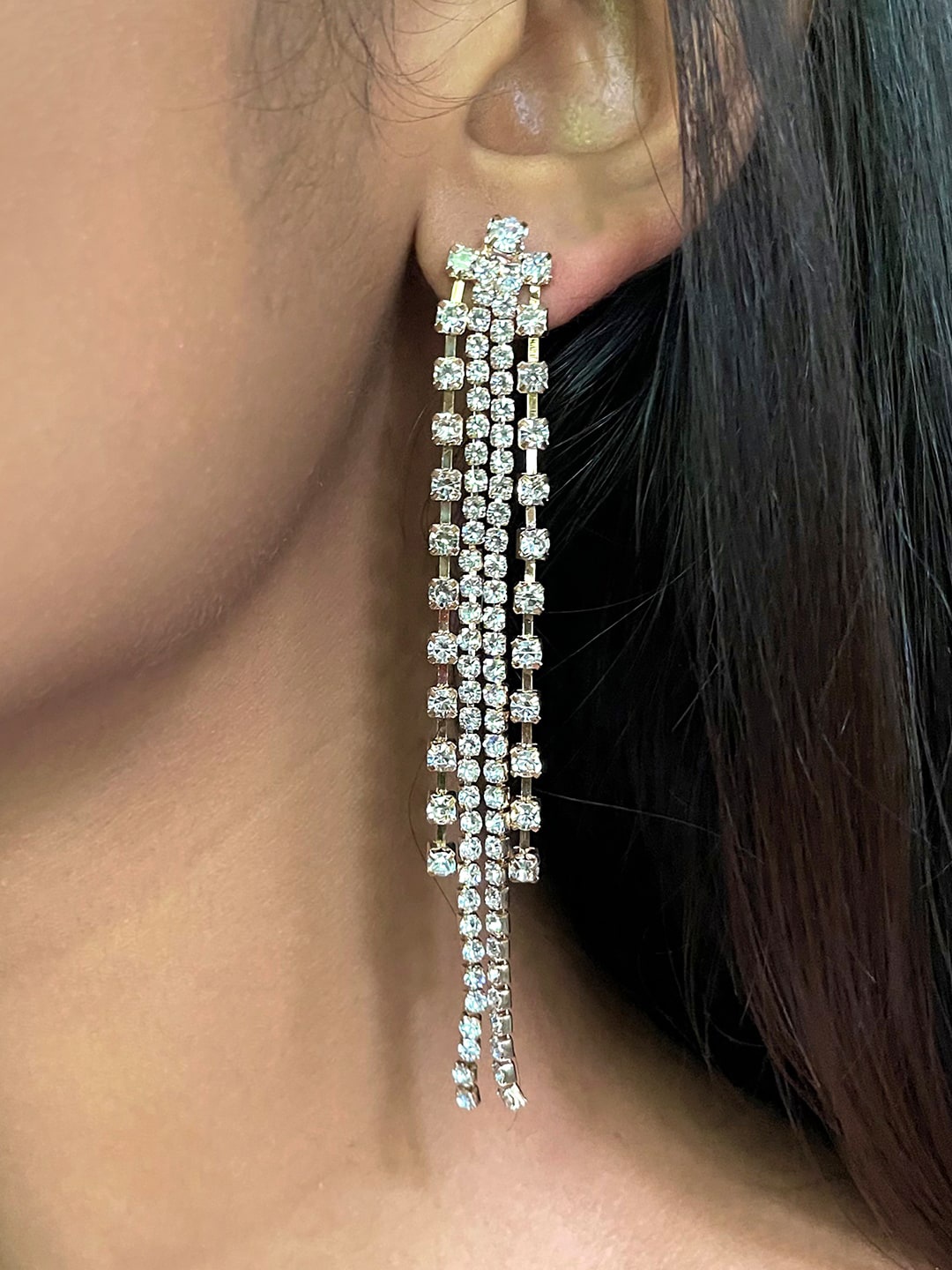 

Ayesha Gold-Toned Contemporary Crystal Studded Drop Earrings