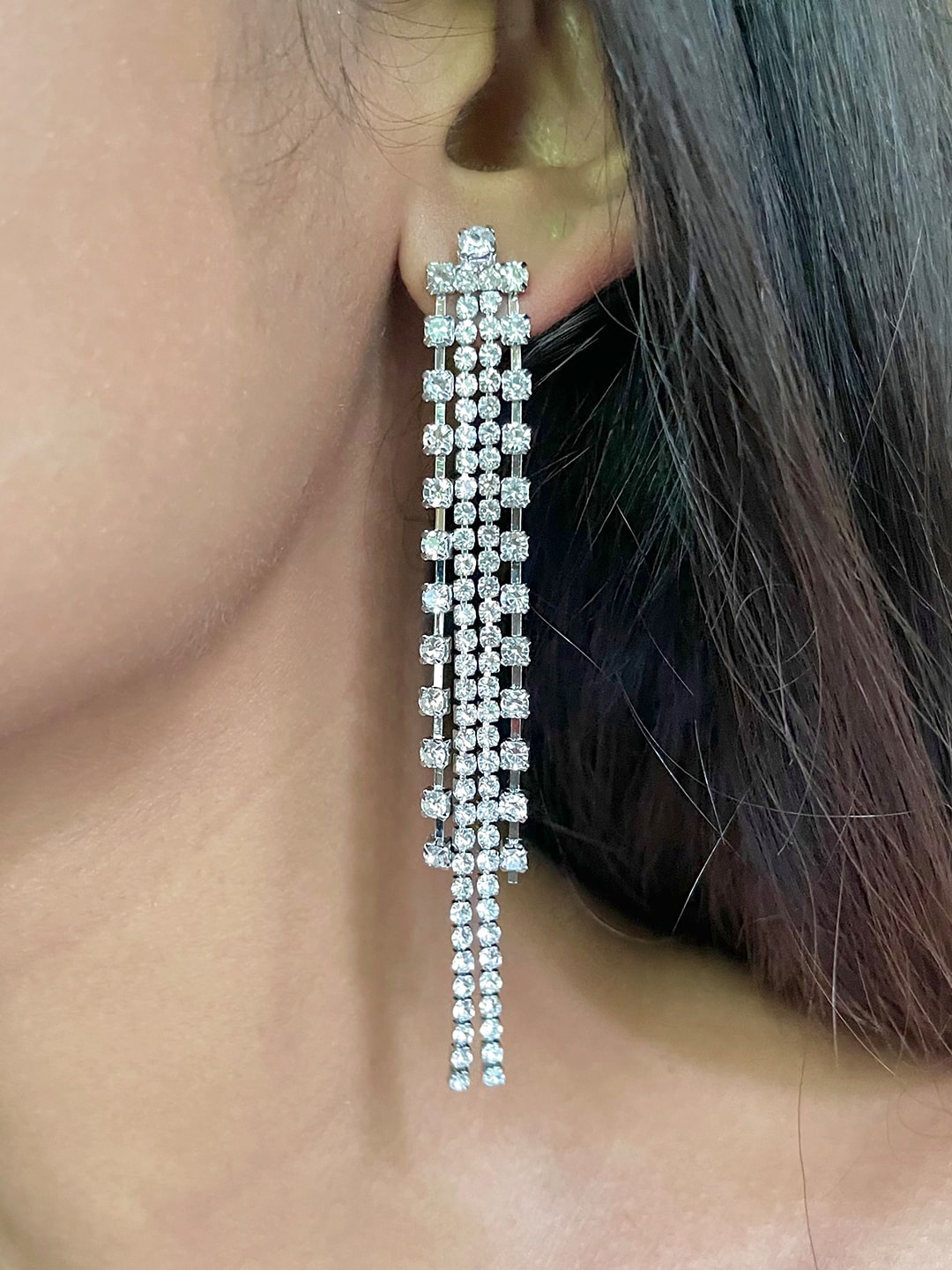 

Ayesha Women Crystal Studded Drop Earrings, Silver
