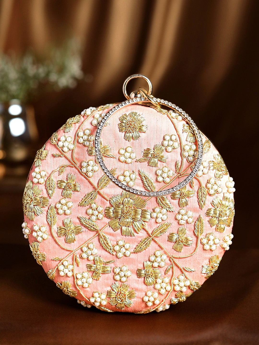 

Rubans Pink & White Embroidered Potli Clutch