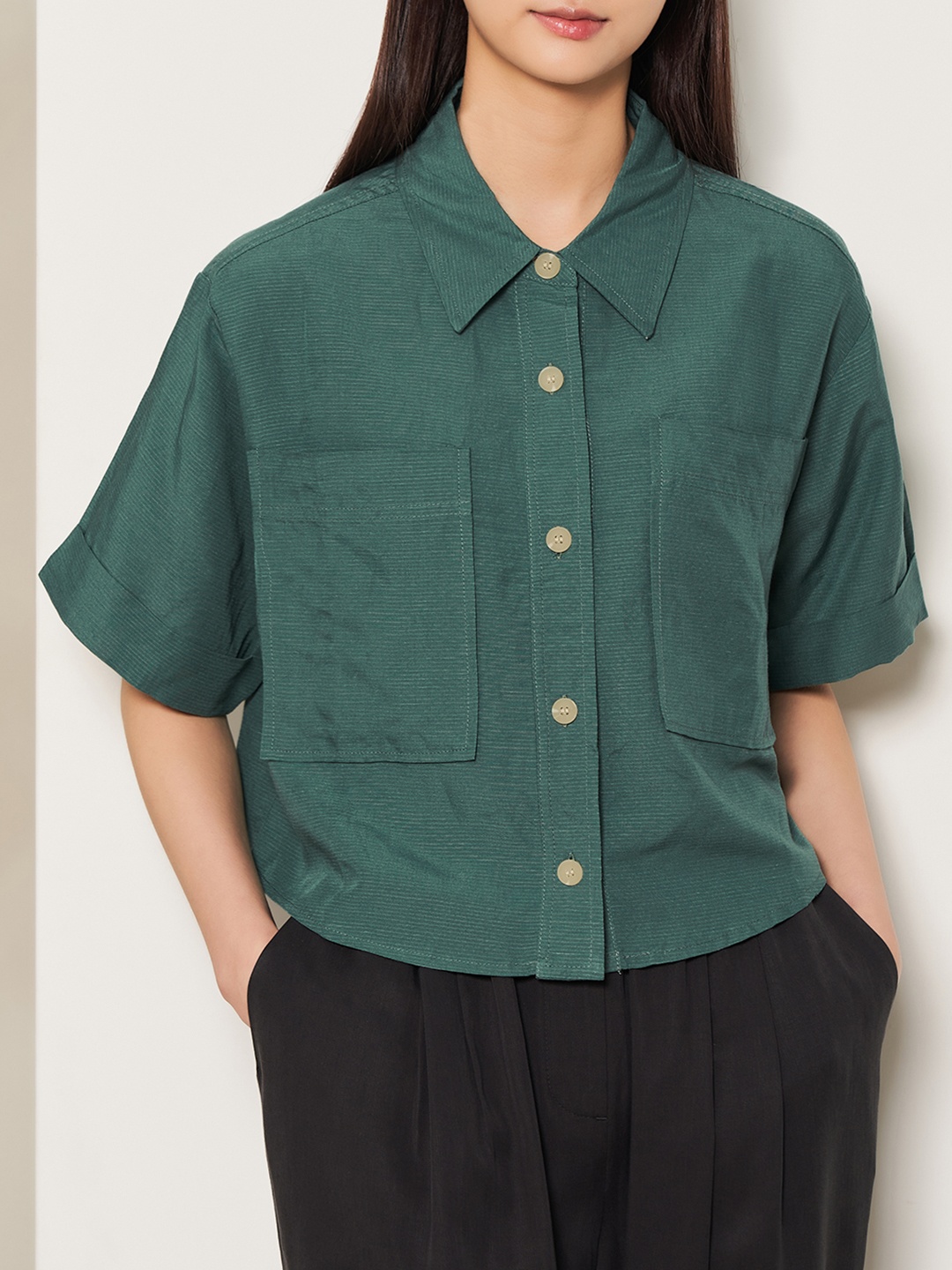 

8seconds Women Green Solid Casual Shirt