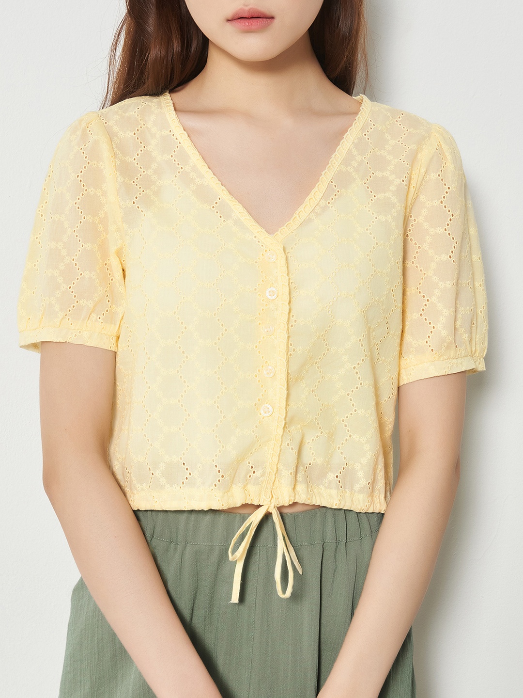 

8seconds Yellow Geometric Design Cotton Top