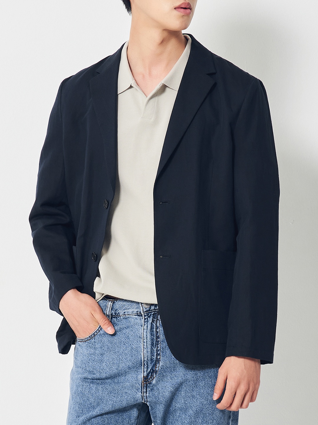 

8seconds Men Navy Blue Solid Regular Fit Casual Blazer