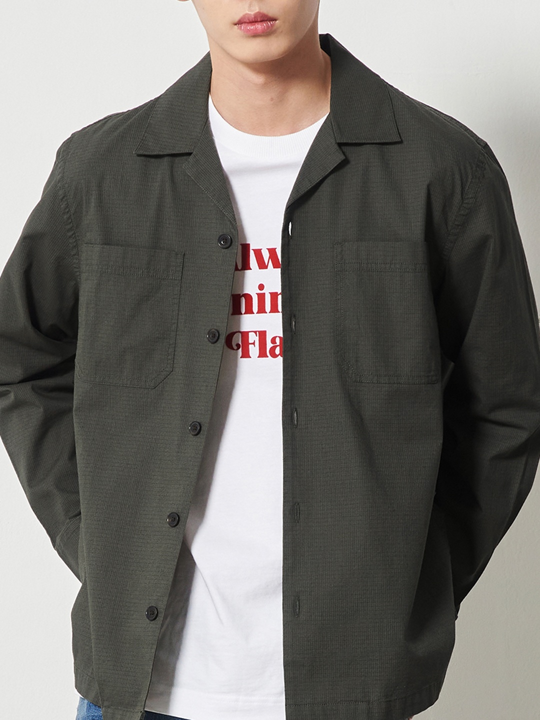 

8seconds Men Olive Green Self-Checked Pure Cotton Casual Shirt