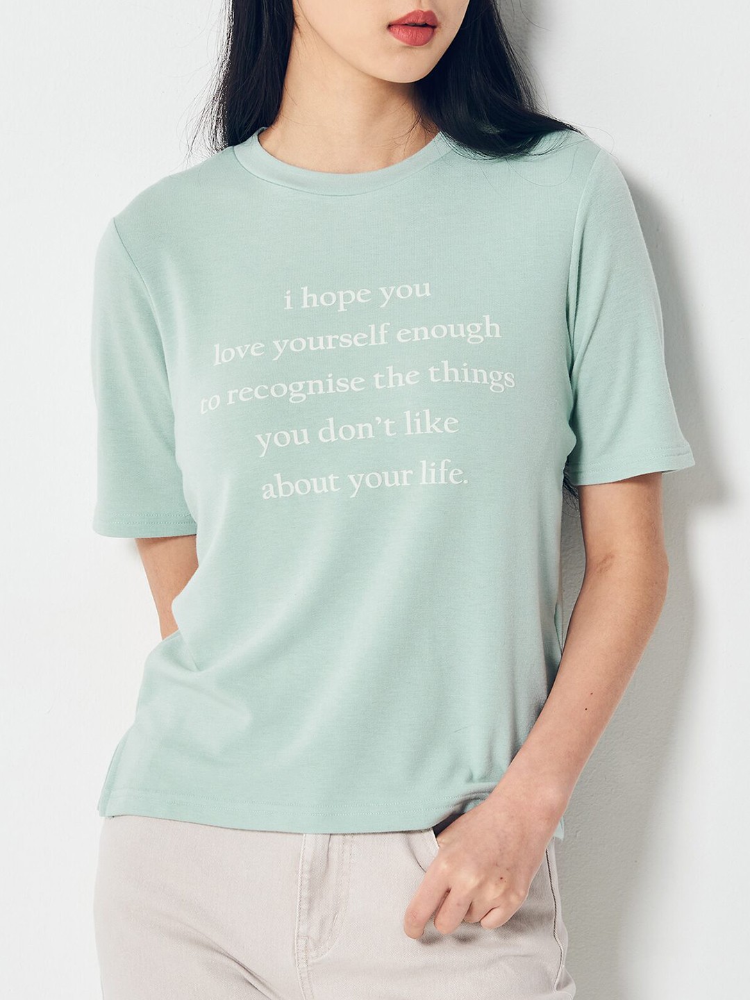 

8seconds Women Green & White Printed T-shirt